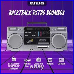 Aiwa Retro Boombox CD Player with Cassette Recording, Bluetooth 5.0, FM/AM Radio