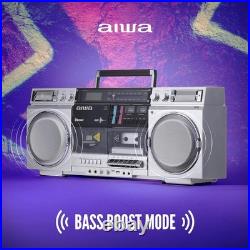 Aiwa Retro Boombox CD Player with Cassette Recording, Bluetooth 5.0, FM/AM Radio