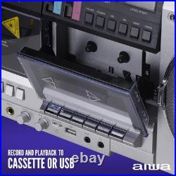 Aiwa Retro Boombox CD Player with Cassette Recording, Bluetooth 5.0, FM/AM Radio