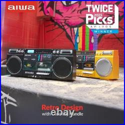 Aiwa Retro Boombox CD Player with Cassette Recording, Bluetooth 5.0, FM/AM Radio