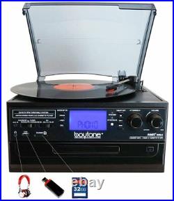 Boytone BT-22B Bluetooth Record Player Turntable AM/FM Cassette CD/MP3/SD/USB