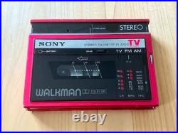 EXC+ SONY WALKMAN WM-F30 Red Slim Radio TV FM AM Dolby NR = From JAPAN