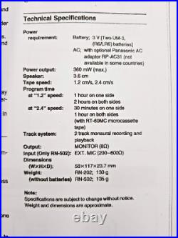 Panasonic RN-202 MicroCassette Dictaphone Dictation Voice Recorder Handheld Blk