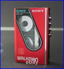 Red Sony Walkman WM-30 & Case Serviced with new belt and Working Perfectly