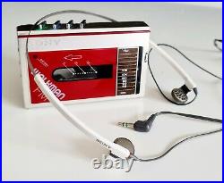Red Sony Walkman WM-F10 Radio Cassette+Sony Headphones fully working(Read Notes)