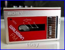 Red Sony Walkman WM-F10 Radio Cassette+Sony Headphones fully working(Read Notes)