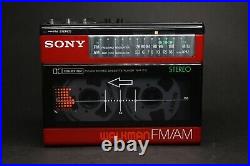Red Sony Walkman WM-F15 & Accessories Serviced with new belt & Working Perfectly