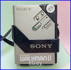 Retro 1980s SONY STEREO WALKMAN WM-2 STEREO CASSETTE PLAYER & Clip Case Rare