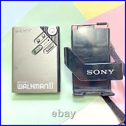 Retro 1980s SONY STEREO WALKMAN WM-2 STEREO CASSETTE PLAYER & Clip Case Rare