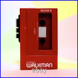 Retro 1980s SONY STEREO WALKMAN WM-4 STEREO CASSETTE PLAYER RED rebuilt working