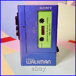 Retro Blue 1980s SONY STEREO WALKMAN WM-4 STEREO CASSETTE PLAYER Refurbished
