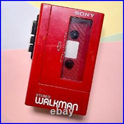 Retro Boxed 1980s SONY STEREO WALKMAN WM-4 STEREO CASSETTE PLAYER Red