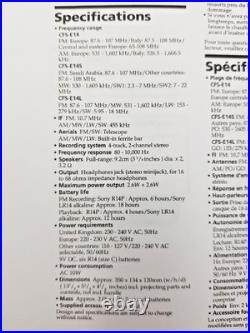 Sony CFS-E14L Cassette Tape Player Recorder FM AM Radio Portable Boombox Stereo