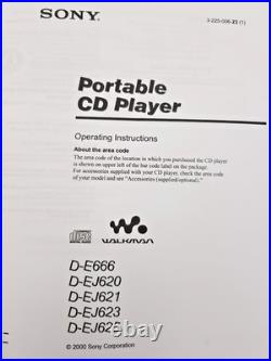 Sony D-EJ620 CD Walkman Discman Stereo Portable Compact Disc Player Silver Vtg
