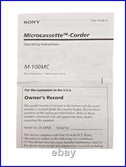Sony M-100MC MicroCassette Voice Recorder Dictaphone Dictation Machine Handheld