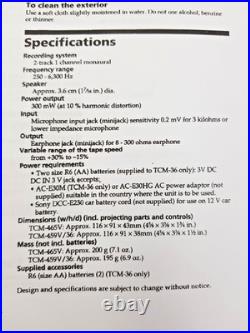 Sony TCM-465V Pressman Voice Recorder Standard Cassette Dictaphone Walkman Vtg