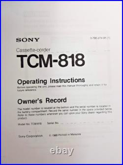 Sony TCM-818 Standard Compact Cassette Player Voice Recorder Dictaphone Vintage