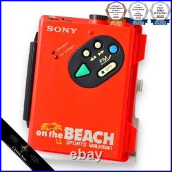 Sony WMF5 Sports Walkman on the BEACH Red FM Radio Cassette Player Refurbished