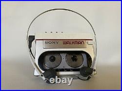 Sony WM-10 Walkman + MDR-W30 Headphones WORKING Red Metal Cassette Tape Player