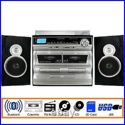 Trexonic 3-Speed Turntable CD Dual Cassette Player Bluetooth USB Remote TRX-11BS