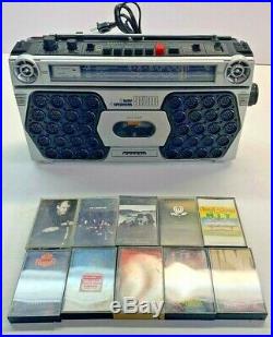 Vintage Refurbished Sanyo M 9500 RADIO CASSETTE PLAYER Boombox and six Cassettes